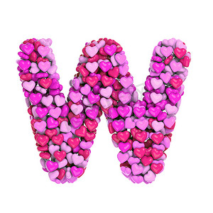 情人节字母 W - 大写 3d 粉红心字体 - 爱、激情或婚礼概念