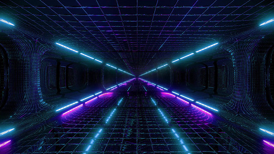未来幻想科幻线框隧道建筑 3d 渲染壁纸背景设计