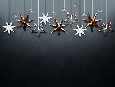 金色灯光背景摄影照片_圣诞背景与星星和灯光 3d 渲染