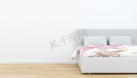 卧室内部 — 木地板和空白墙背景