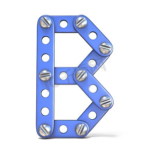 由蓝色金属构造器玩具字母 B 3D 制成的字母表