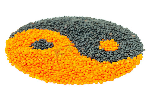 橙色和黑色扁豆形成阴阳符号