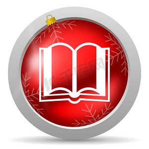 红色图书摄影照片_白色背景上的书红色光泽圣诞图标