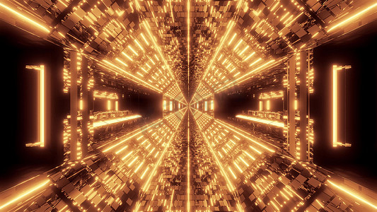 3d房间壁纸摄影照片_未来派科幻空间机库隧道走廊与无尽的发光灯 3d 插图 3d 渲染壁纸背景
