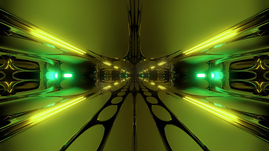 未来派外星太空飞船科幻隧道走廊 3d 渲染壁纸背景