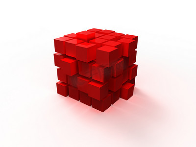 4x4 红色无序立方体由白色背景上隔离的块组装而成
