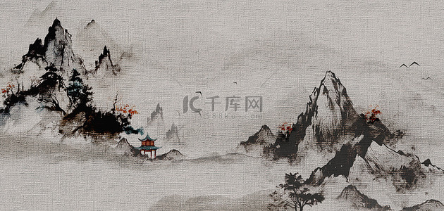中国传统复古背景图片_中国风水墨意境山水画背景