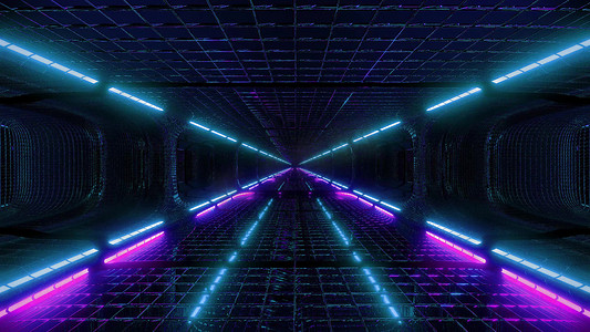 匪萌十月壁纸摄影照片_未来幻想科幻线框隧道建筑 3d 渲染壁纸背景设计
