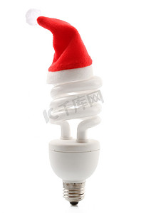 白色背景上孤立的圣诞帽灯泡