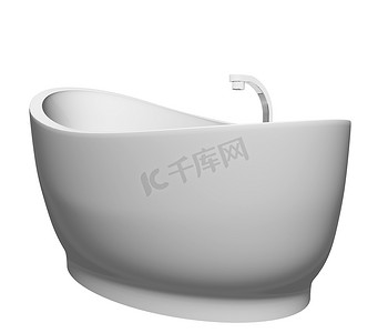 带不锈钢固定装置的基座现代白色浴缸，与白色背景隔离