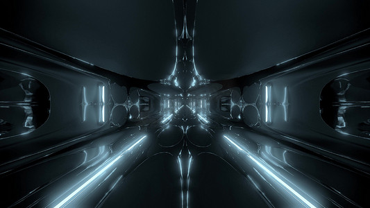 匪萌十月壁纸摄影照片_具有漂亮反射的未来科幻隧道走廊建筑 3d 插图壁纸背景
