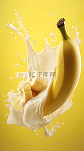 鲜榨背景图片_水果香蕉牛奶飞溅