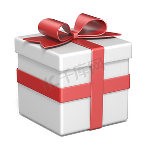 礼盒生日摄影照片_白色礼盒和红丝带蝴蝶结 3D