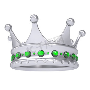 用绿色蓝宝石装饰的银色皇冠