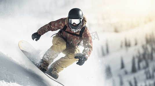 冬季滑雪摄影照片_一名滑雪者正在参加单板滑雪比赛