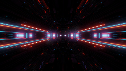 未来派科幻灯光发光隧道走廊3d插画背景