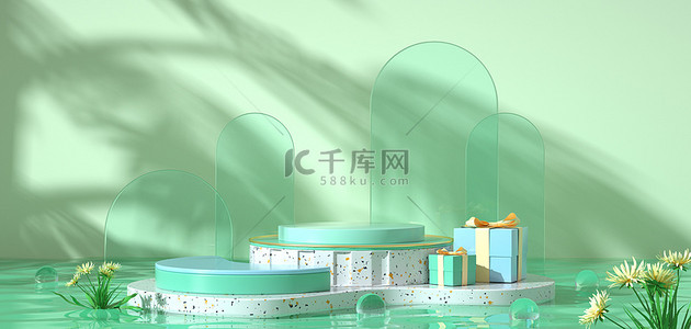 绿色清新水面展台c4d背景