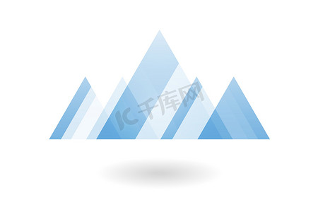 抽象几何图案，蓝色重叠三角山标志