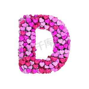 3d运动字体摄影照片_情人节字母 D - 大写 3d 粉红心字体 - 爱、激情或婚礼概念