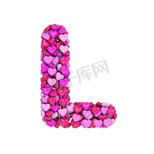 情人节字母 L - 大写 3d 粉红心字体 - 爱、激情或婚礼概念