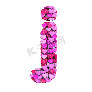 情人节字母 J - 小写 3d 粉红心字体 - 爱、激情或婚礼概念