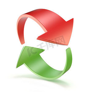 循环箭头3d摄影照片_红色和绿色箭头圈子 3D