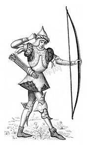 一位王子之后的弓箭手，复古版画。