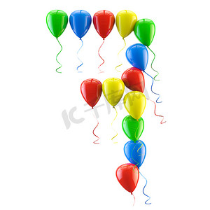 3D 渲染五颜六色的气球字母被白色隔离。