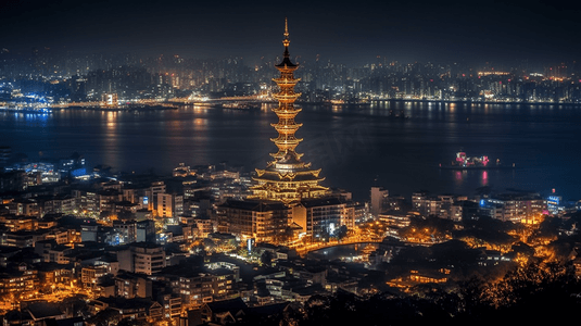 杭州来福士夜景建筑风光