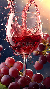 夏日清凉葡萄玻璃杯水果水花主题背景