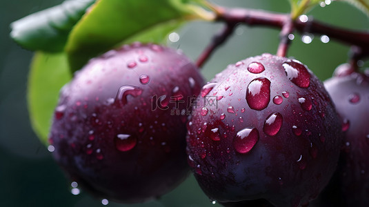 夏日清凉紫布林水果水花主题背景