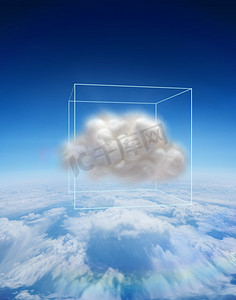 漂浮在盒子中的云的合成图像