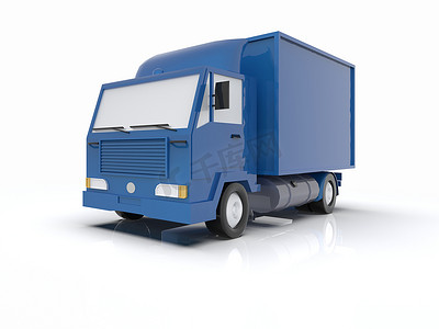 玩具包装摄影照片_白色背景上的蓝色玩具商业送货卡车