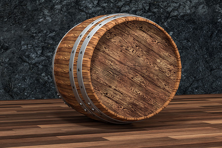 具有深锈背景的木制酒厂桶，3d 渲染