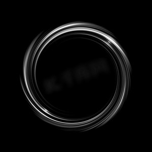 白色发光的圆摄影照片_黑色背景、抽象背景上带光圈的发光白色螺旋