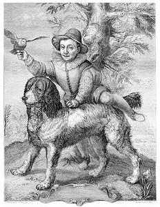儿子矢量摄影照片_Frisius 的儿子和狗 Goltzius，复古雕刻。