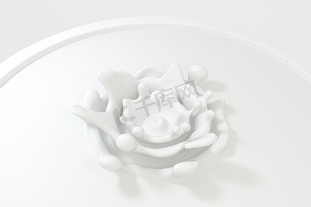 白色流体背景摄影照片_通过流体模拟、3d 渲染的白色波浪液体波纹