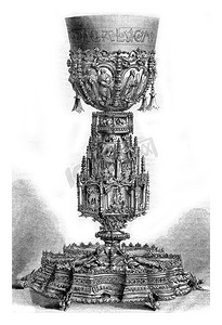 复古金边摄影照片_Ajuda 宫的镀金圣杯教堂，复古雕刻。