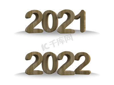 3d 渲染木制文本 2021 和 2022