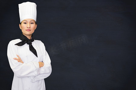 厨房自信女厨师肖像的合成图像