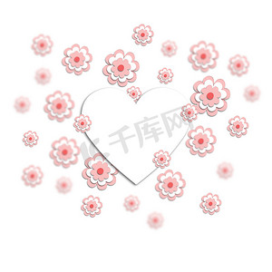 周围元素摄影照片_心脏周围的 3D 粉红色樱花。