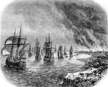 1667 年 6 月，荷兰舰队 Sheerness 在泰晤士河发生火灾，年份