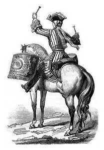 1724 年骑兵上校的定音鼓将军，复古雕刻