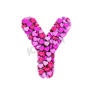 情人节字母 Y - 大写 3d 粉红心字体 - 爱、激情或婚礼概念