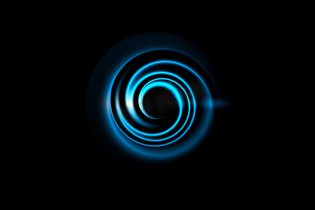 魔术摄影照片_黑色背景上带光螺旋的抽象蓝色圆圈