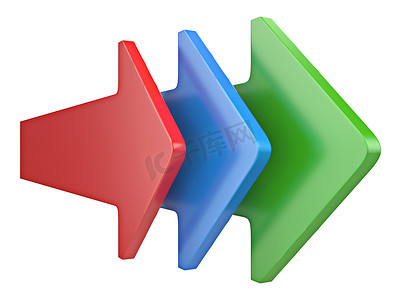红色三个箭头摄影照片_显示相同方向的三个箭头 3D