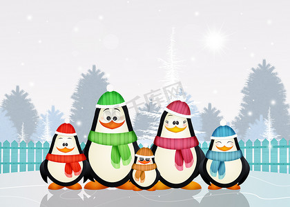 有趣的企鹅在圣诞节