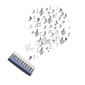 手绘音乐键盘与音符。