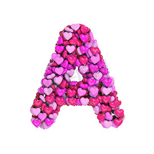 情人节字母 A - 大写 3d 粉红心字体 - 爱、激情或婚礼概念