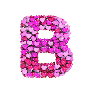 情人节字母 B - 大写 3d 粉红心字体 - 爱、激情或婚礼概念